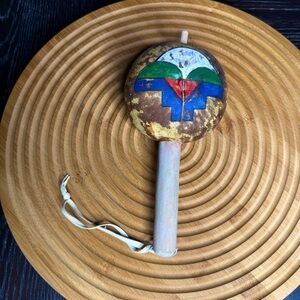 Vintage Native American Handmade & Painted Shaman Hopi Ground Rattle